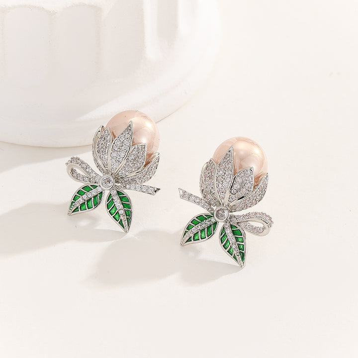 Pearl Radiance Diamond Leaves Earrings - Reet Pehal