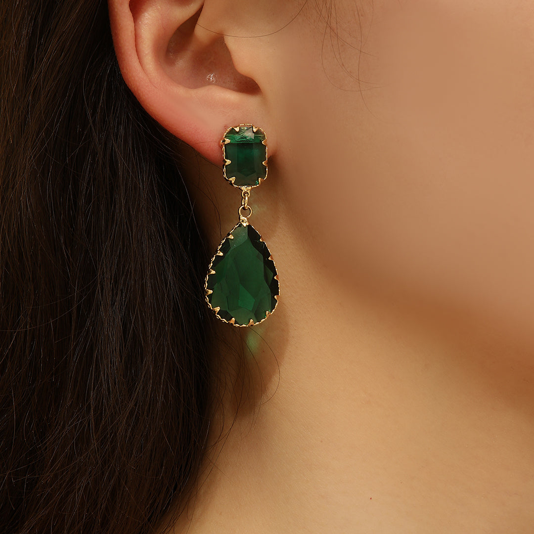 Green Glamour Teardrops Earrings - Reet Pehal