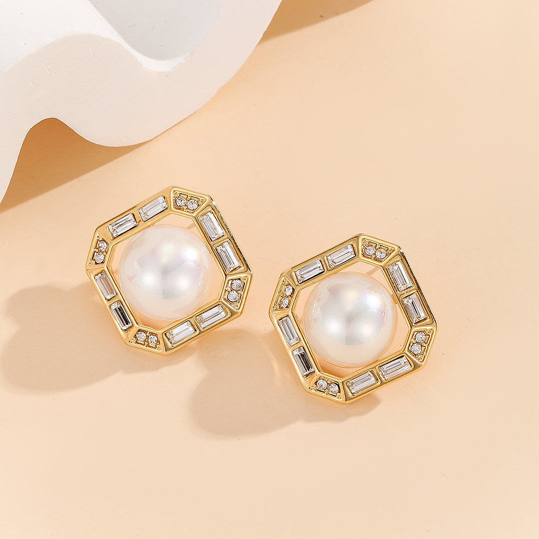 Gleaming Pearl Essence Octagon Studs