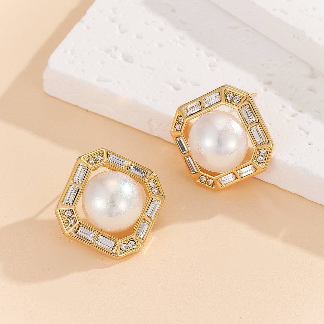 Gleaming Pearl Essence Octagon Studs - Reet Pehal