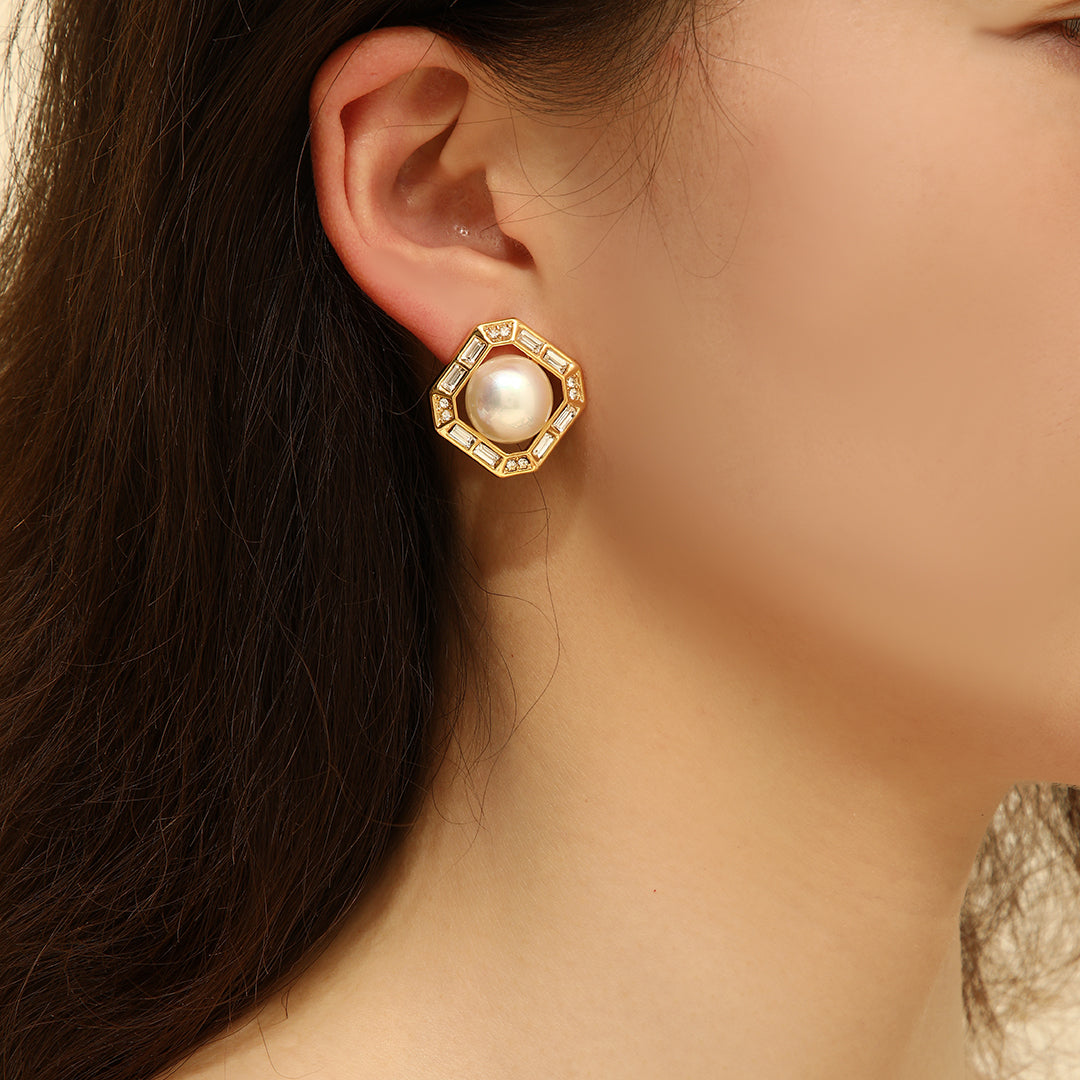 Gleaming Pearl Essence Octagon Studs - Reet Pehal