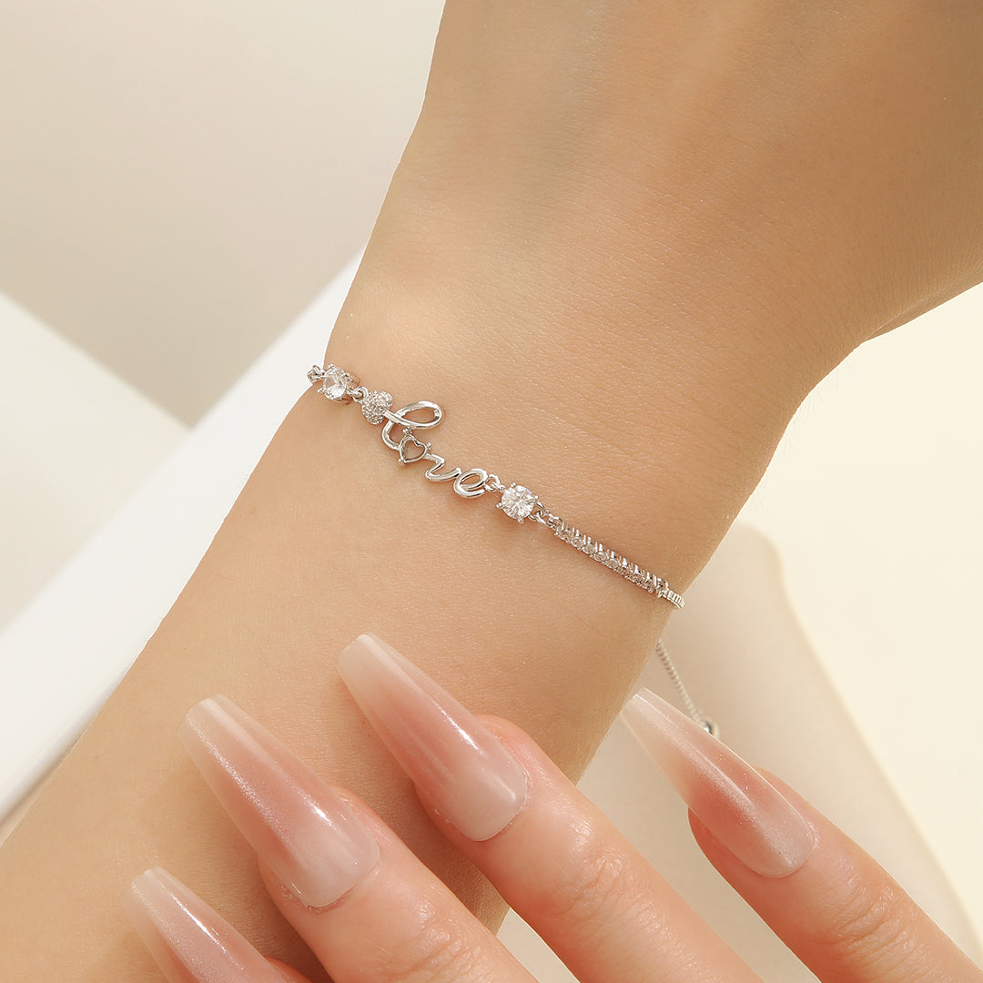 Stylish Stone-Studded Silver Love Bracelet - Reet Pehal