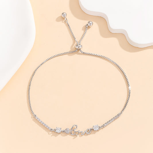 Stylish Stone-Studded Silver Love Bracelet