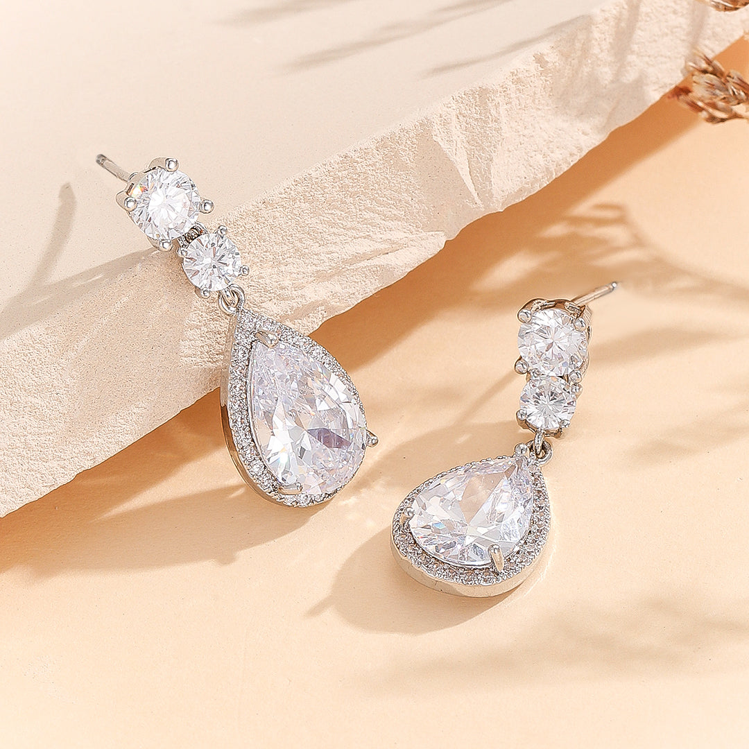 Halo Elegance Diamond Drop Earrings - Reet Pehal