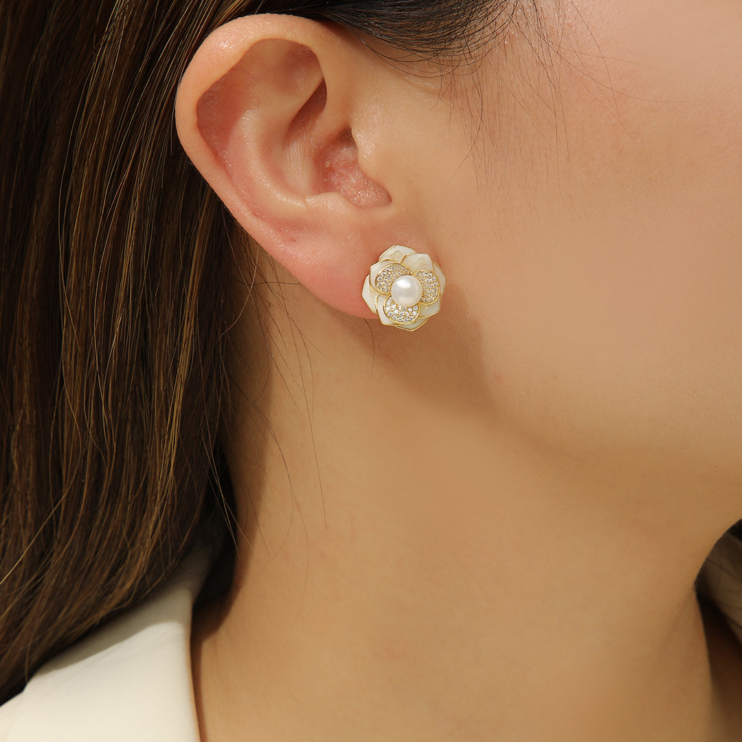 Floral Majesty Ivory Sparkle Earrings - Reet Pehal