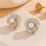 Load image into Gallery viewer, Floral Majesty Ivory Sparkle Earrings - Reet Pehal
