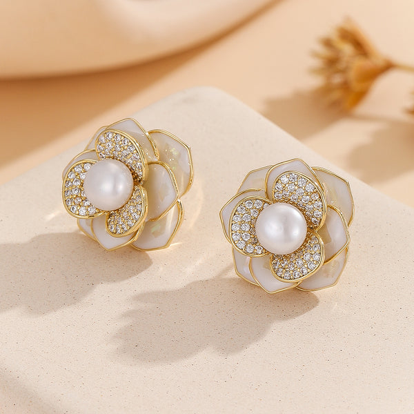 Floral Majesty Ivory Sparkle Earrings - Reet Pehal