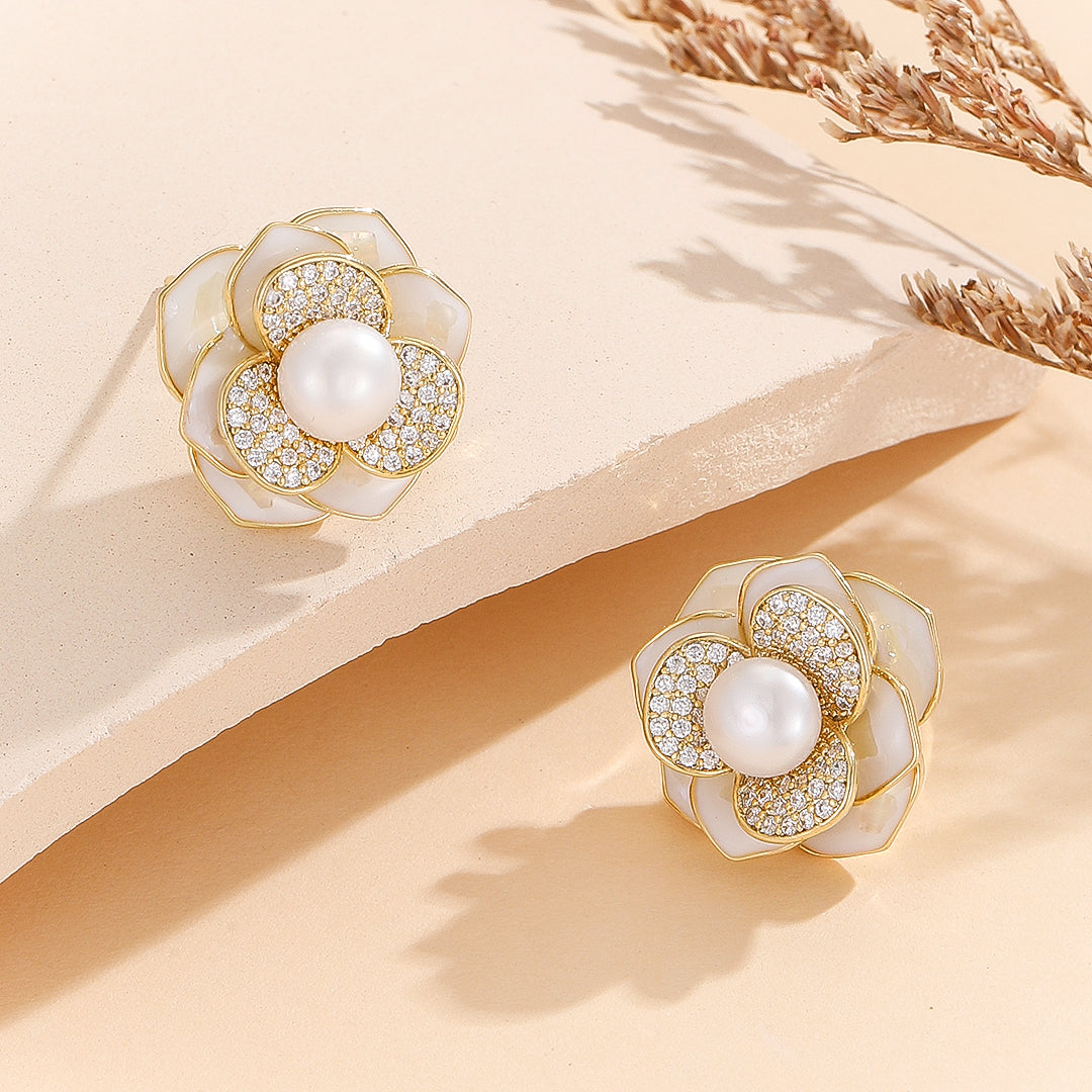 Floral Majesty Ivory Sparkle Earrings - Reet Pehal