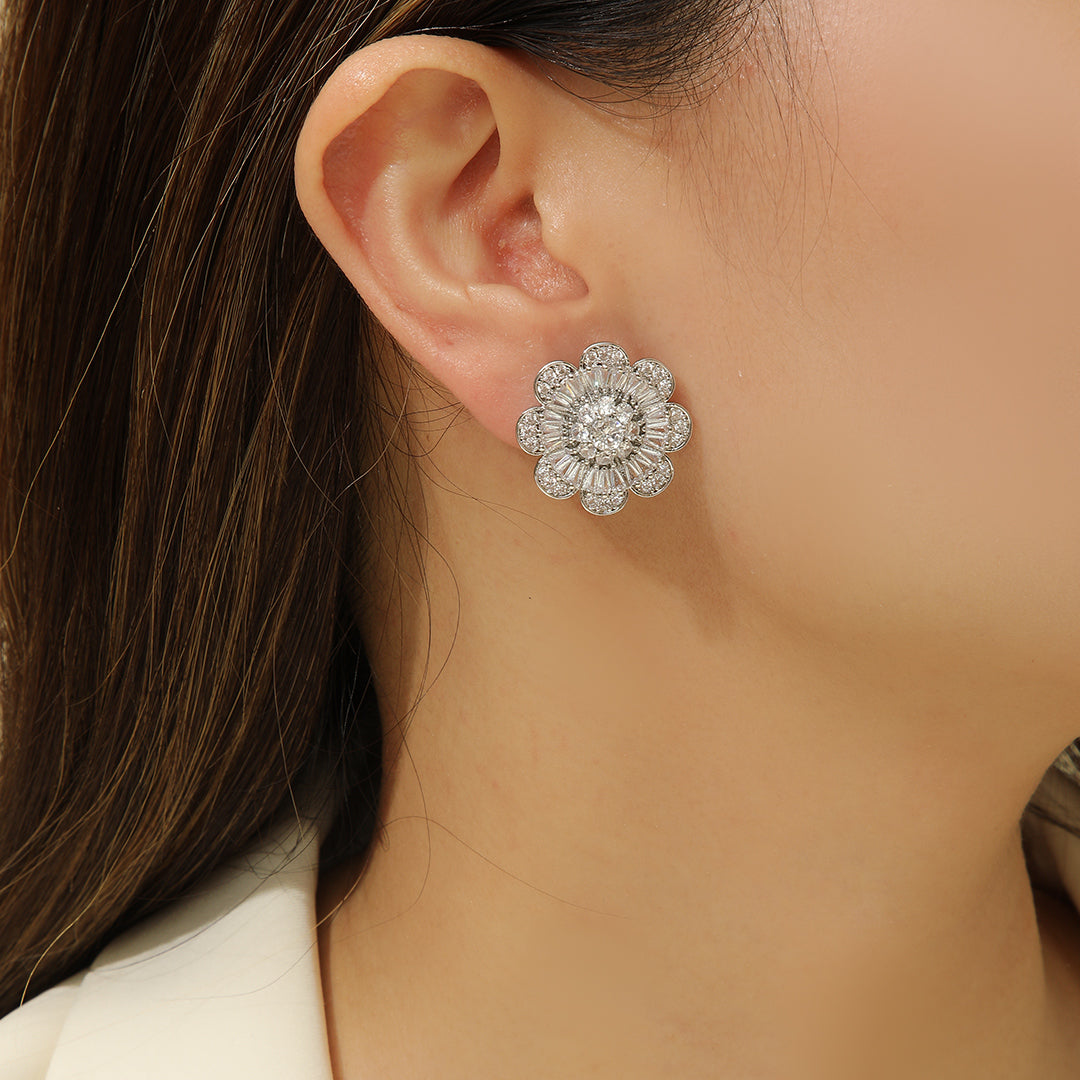 Gem-Embellished Diamond Floral Earrings - Reet Pehal