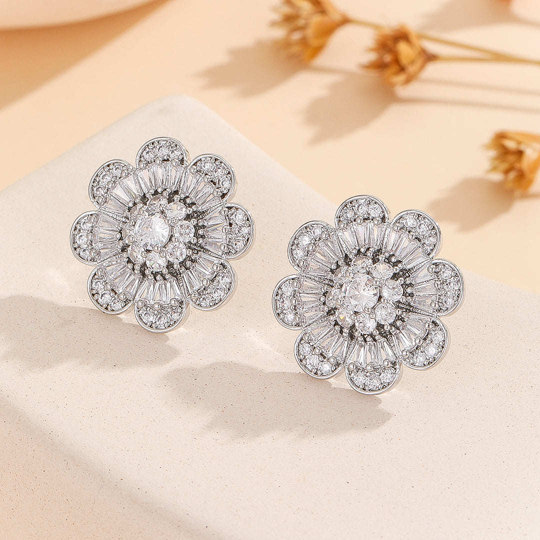 Gem-Embellished Diamond Floral Earrings - Reet Pehal