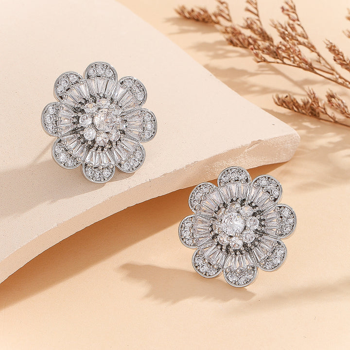 Gem-Embellished Diamond Floral Earrings - Reet Pehal