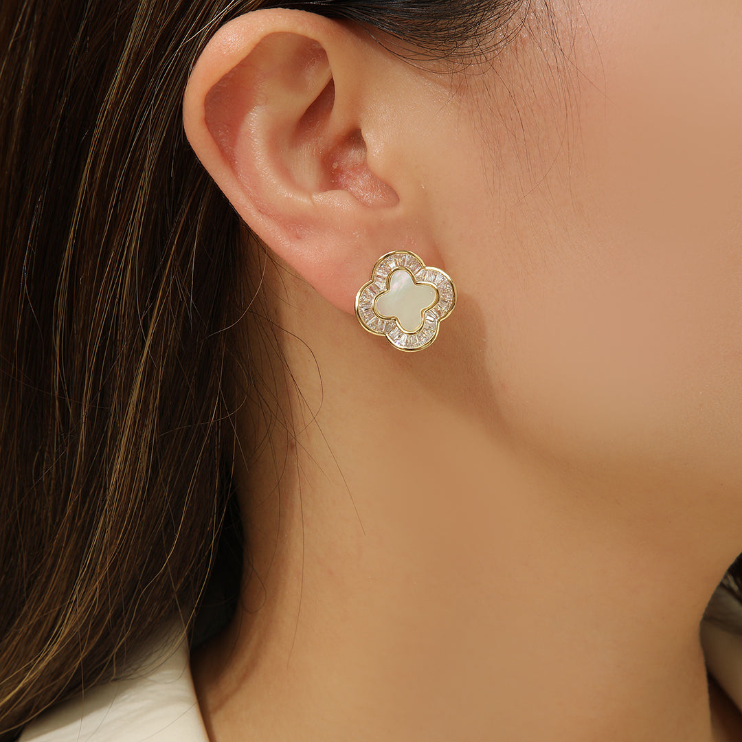 Gem-Studded Gold Clover Earrings - Reet Pehal