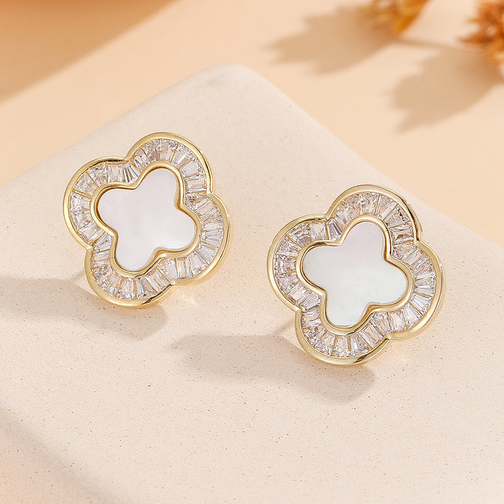 Gem-Studded Gold Clover Earrings - Reet Pehal