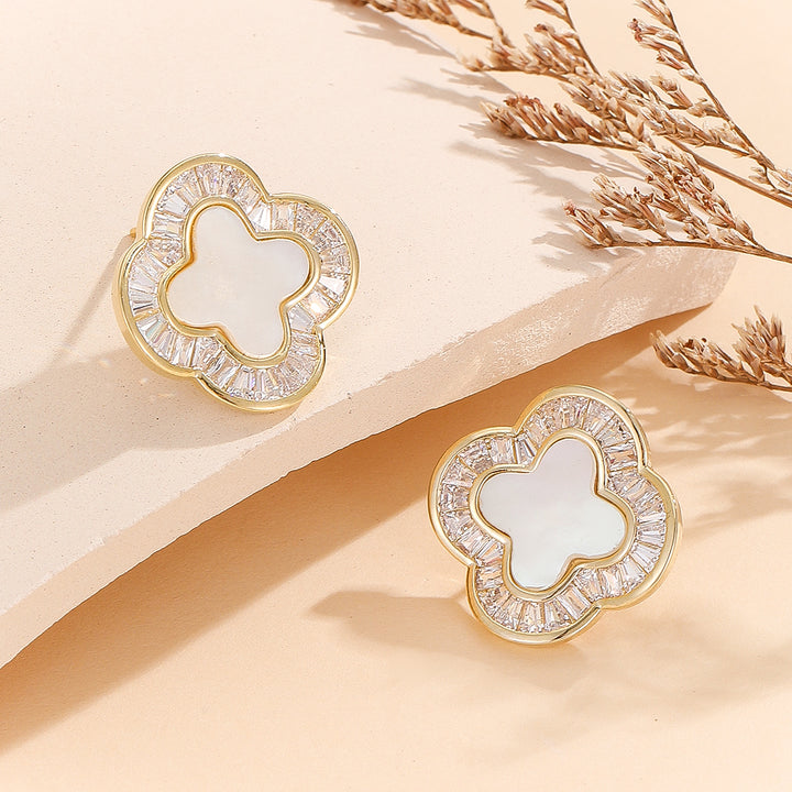 Gem-Studded Gold Clover Earrings - Reet Pehal