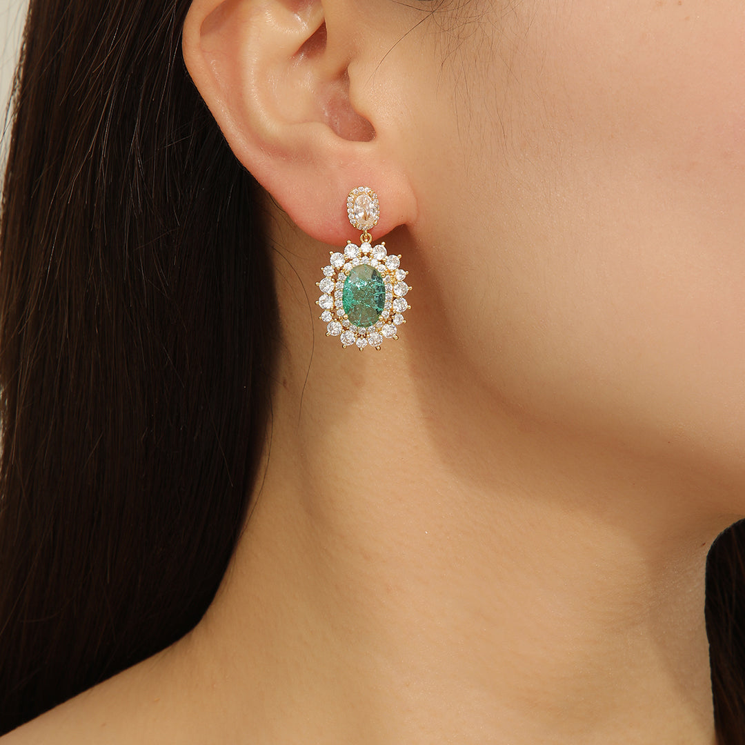 Stunning Green Oval Gemstone Earrings - Reet Pehal