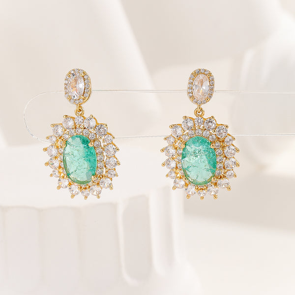 Stunning Green Oval Gemstone Earrings - Reet Pehal