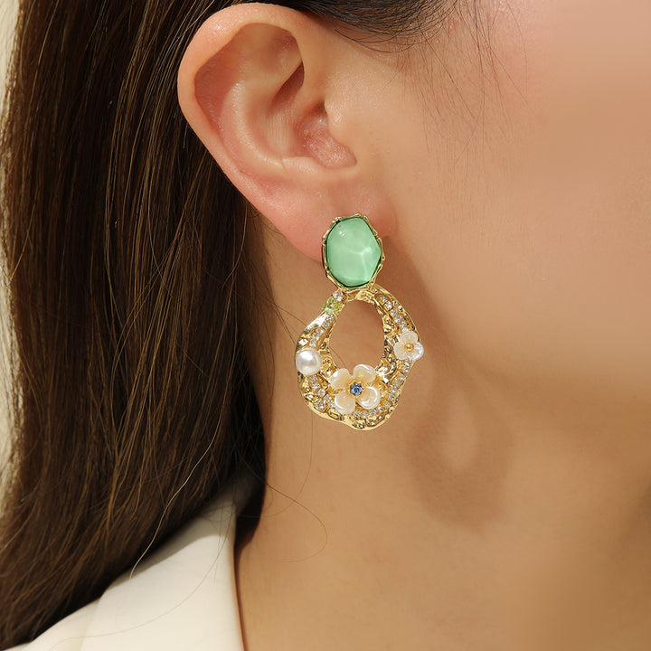 Botanical Bezel Gold Earrings - Reet Pehal