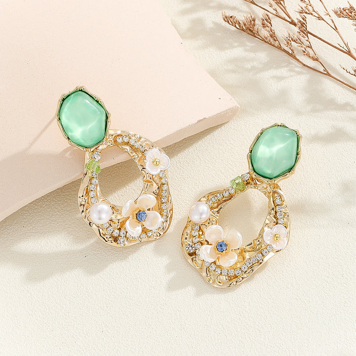 Botanical Bezel Gold Earrings - Reet Pehal