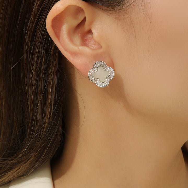 Gem-Studded Silver Clover Earrings - Reet Pehal