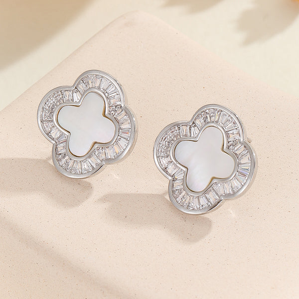 Gem-Studded Silver Clover Earrings - Reet Pehal