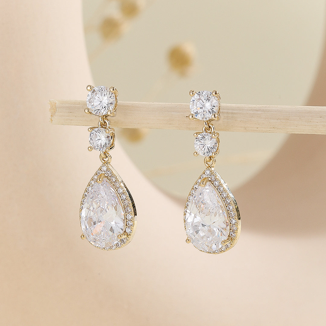 Halo Elegance Gold Drop Earrings - Reet Pehal