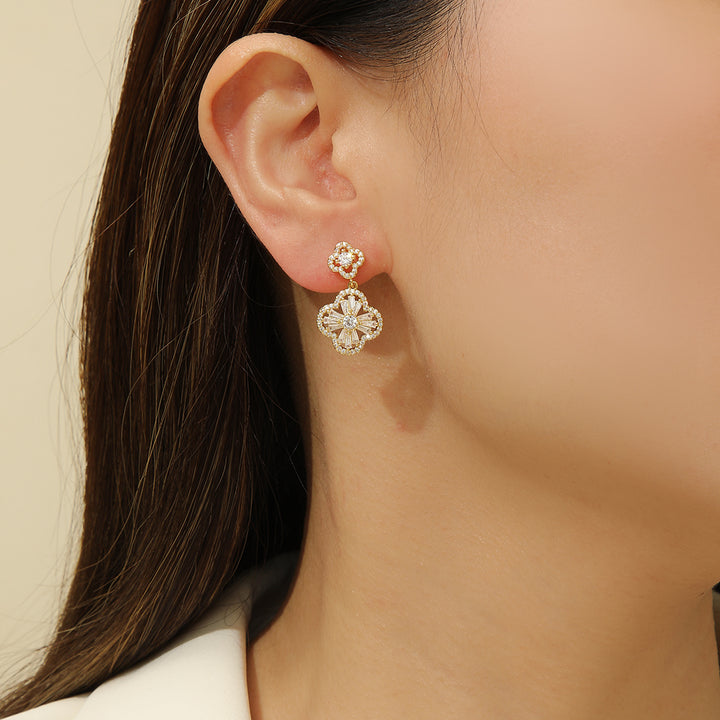 Festive Gem Gold Clover Earrings - Reet Pehal