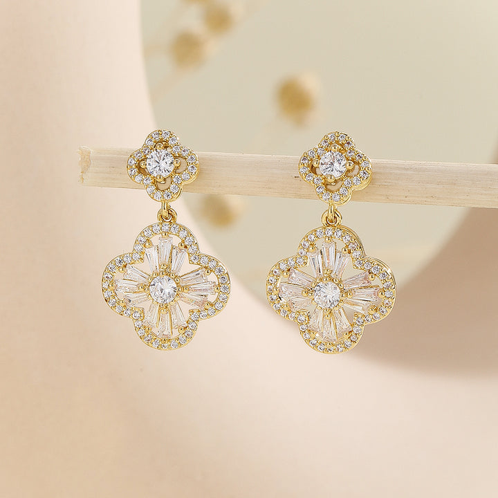 Festive Gem Gold Clover Earrings - Reet Pehal