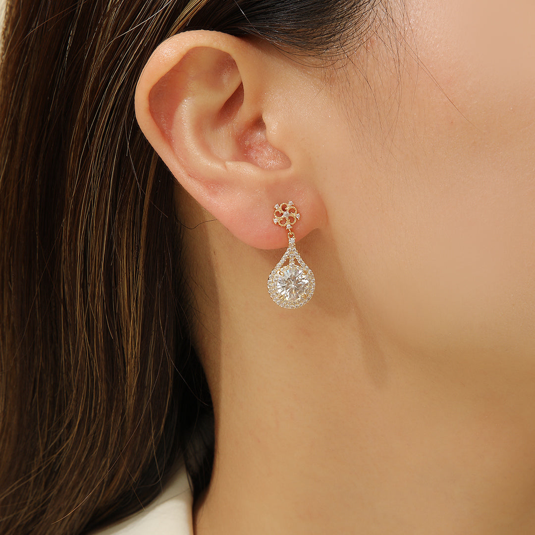 Floral Radiance Teardrop Gold Earrings - Reet Pehal