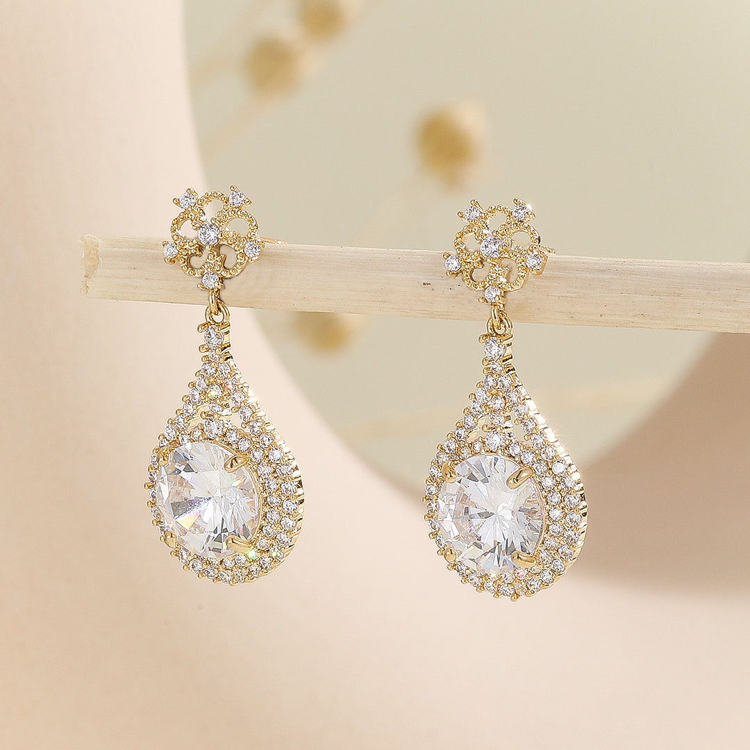 Floral Radiance Teardrop Gold Earrings - Reet Pehal