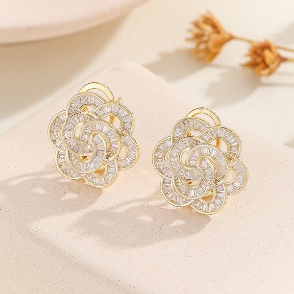 Elegant Gold Baguette Blossom Studs - Reet Pehal