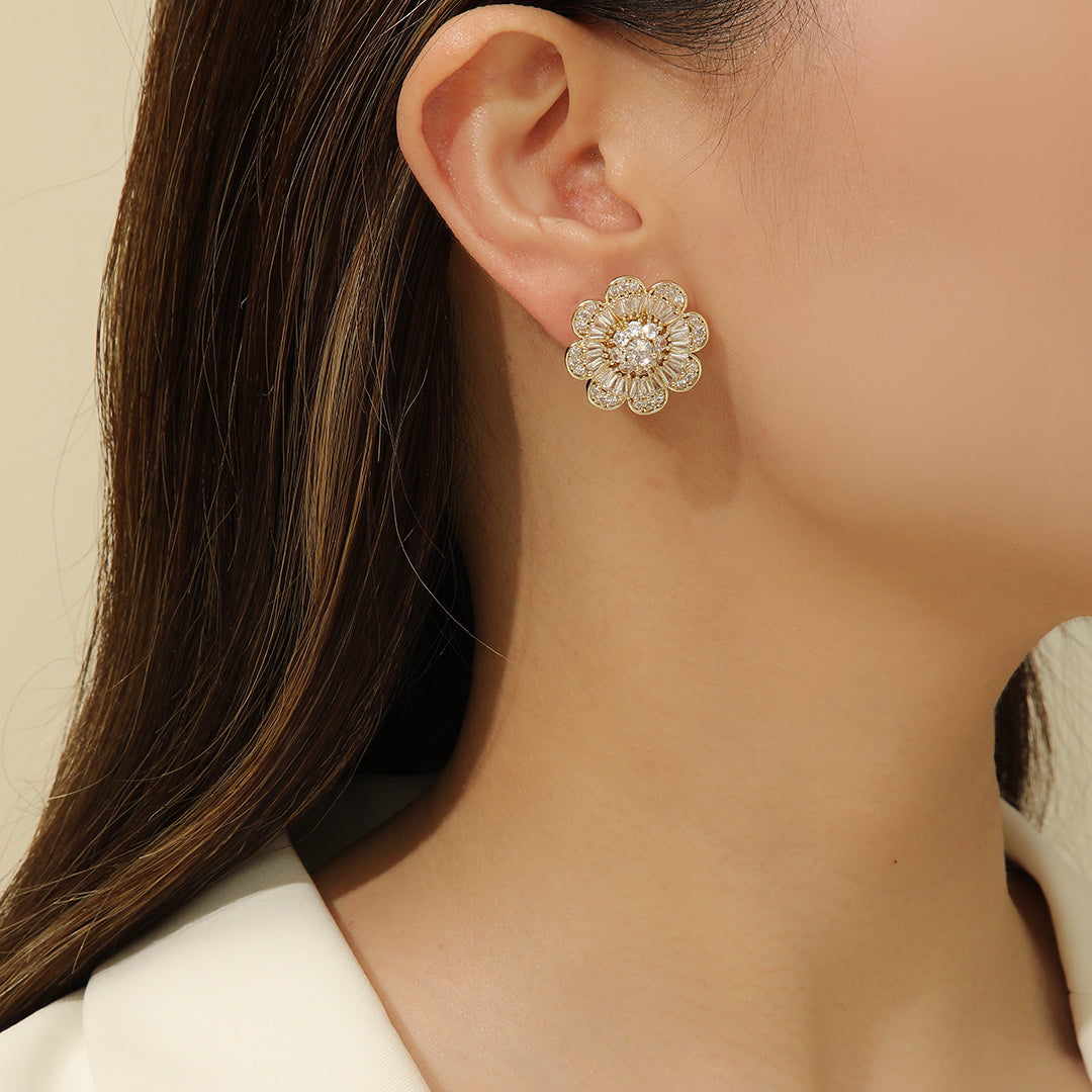 Gem-Embellished Gold Floral Earrings - Reet Pehal