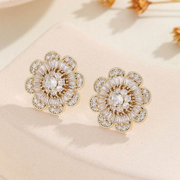 Gem-Embellished Gold Floral Earrings - Reet Pehal