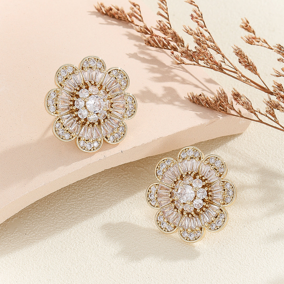 Gem-Embellished Gold Floral Earrings - Reet Pehal