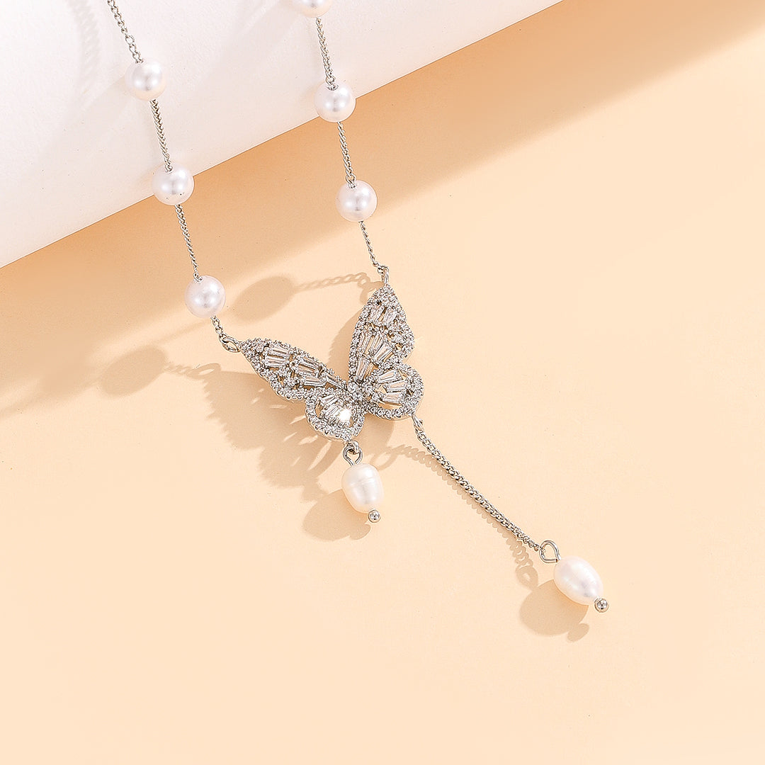 Pearl-Dusted Butterfly Necklace