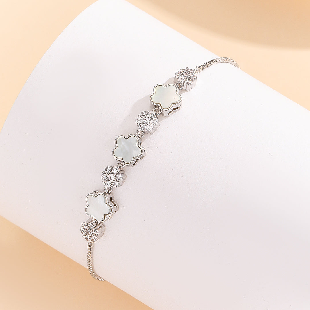 Elegant Silver Clover Bloom Bracelet - Reet Pehal