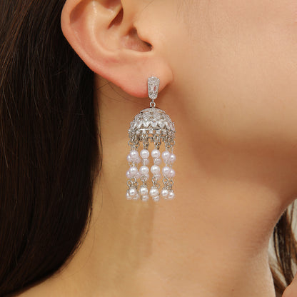Pearlescent Silver Splendor Chandelier Earrings