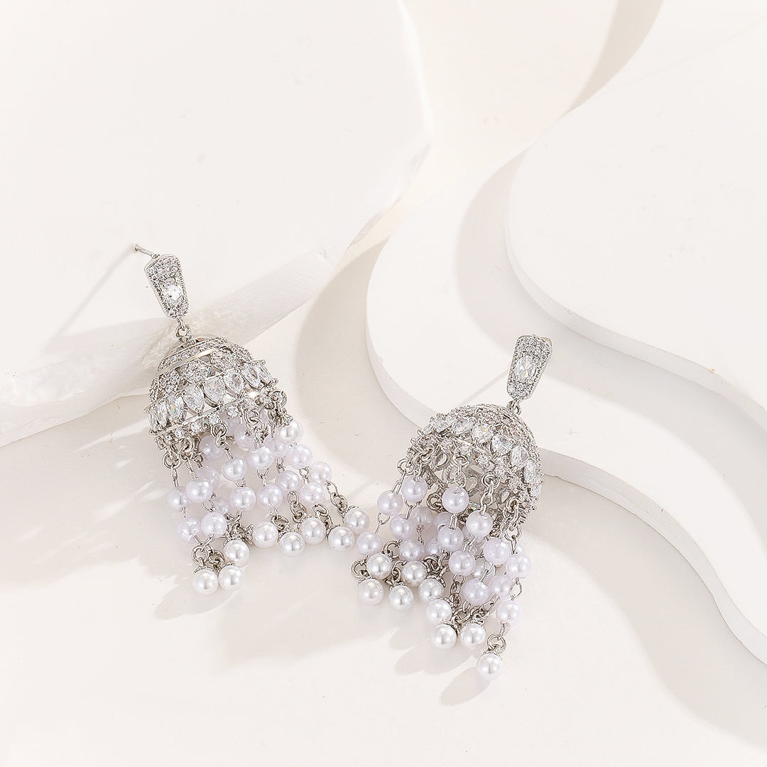 Pearlescent Silver Splendor Chandelier Earrings - Reet Pehal