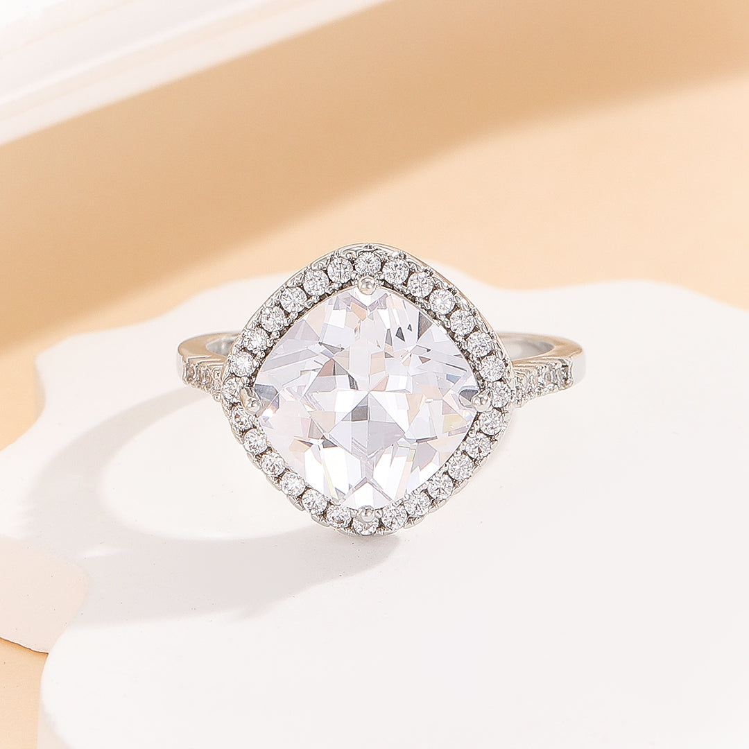 Delicate Silver Cushion-cut Twinkle Halo Ring - Reet Pehal