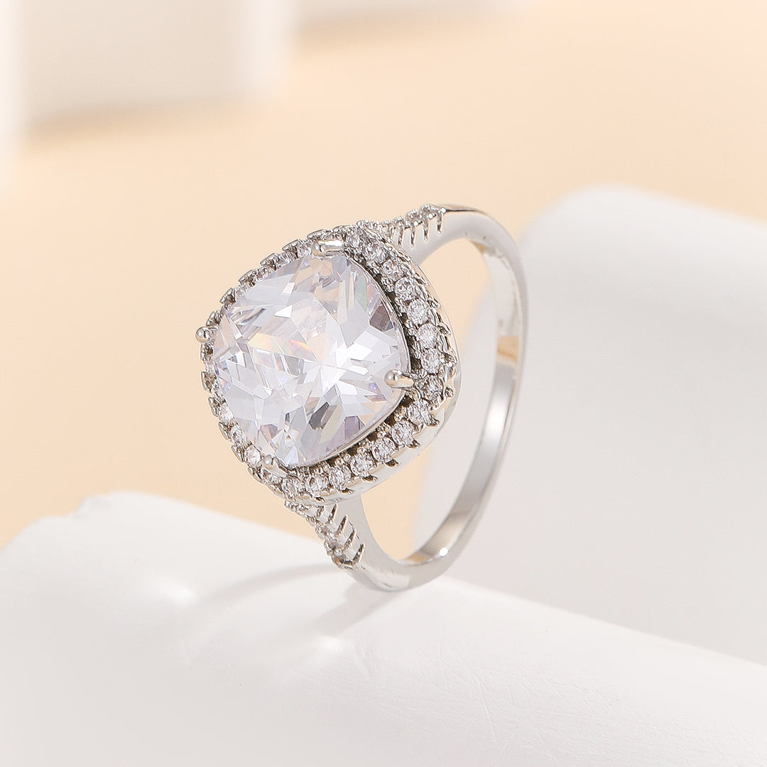 Delicate Silver Cushion-cut Twinkle Halo Ring