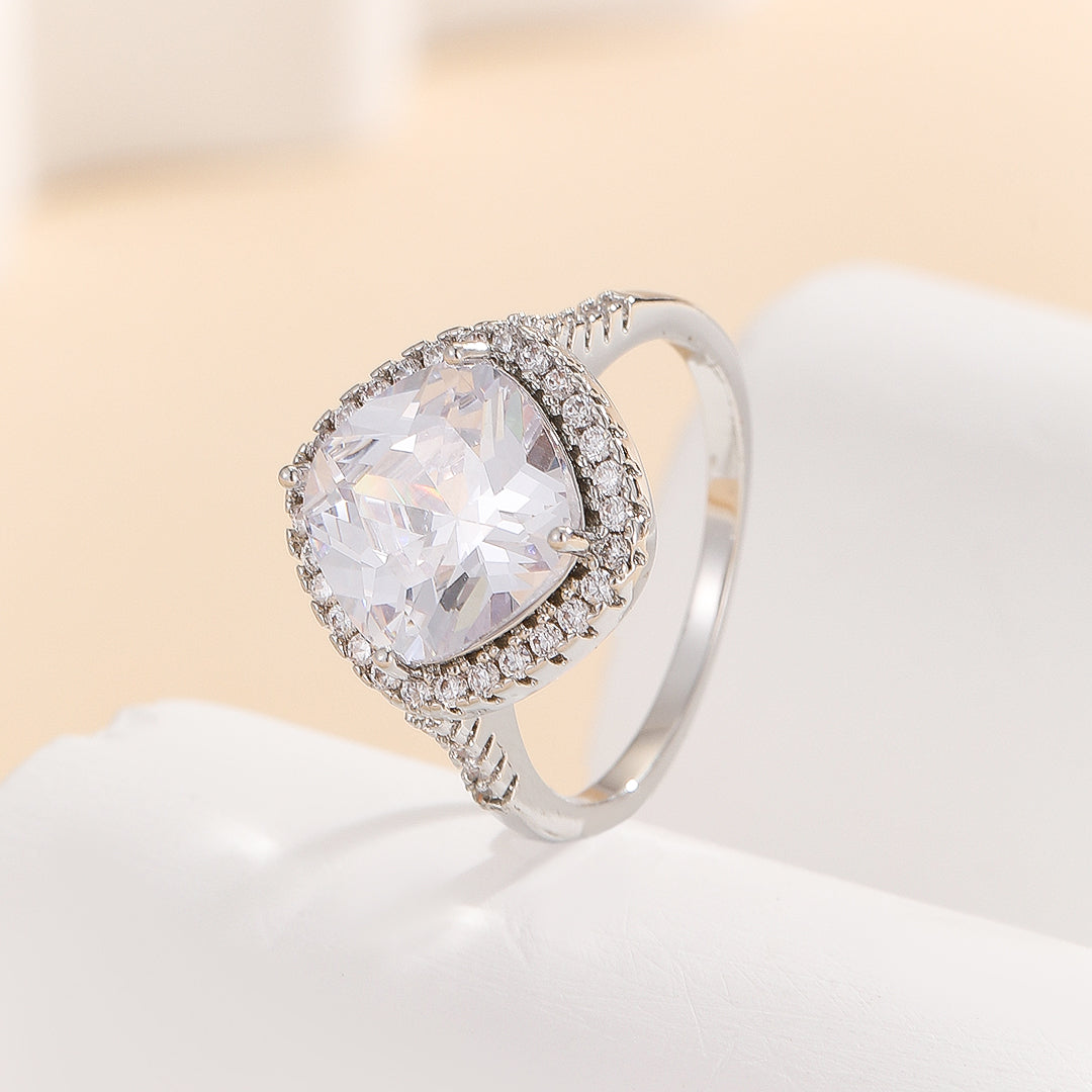 Delicate Silver Cushion-cut Twinkle Halo Ring - Reet Pehal