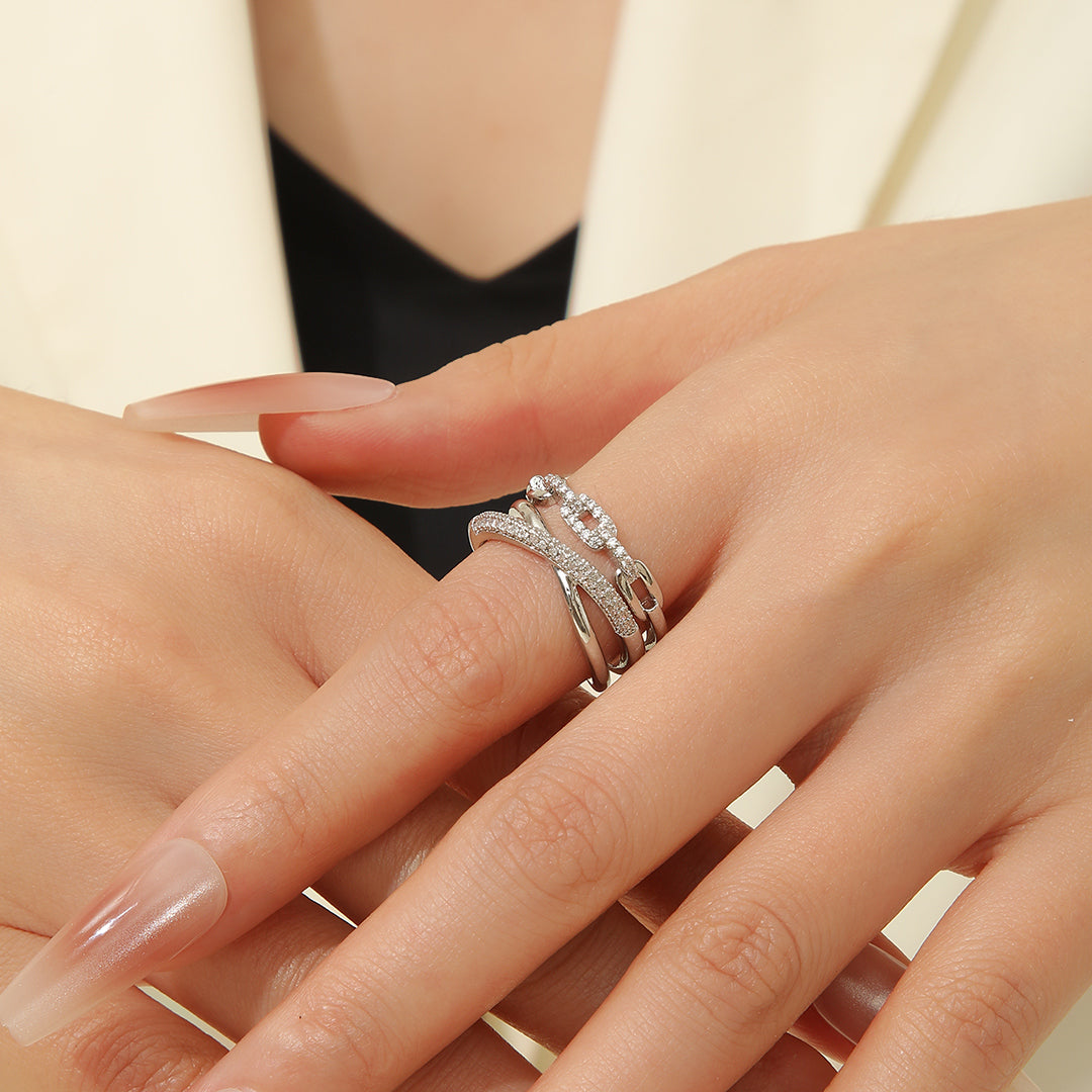 Modern Silver Swirl Diamond Ring
