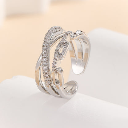 Modern Silver Swirl Diamond Ring