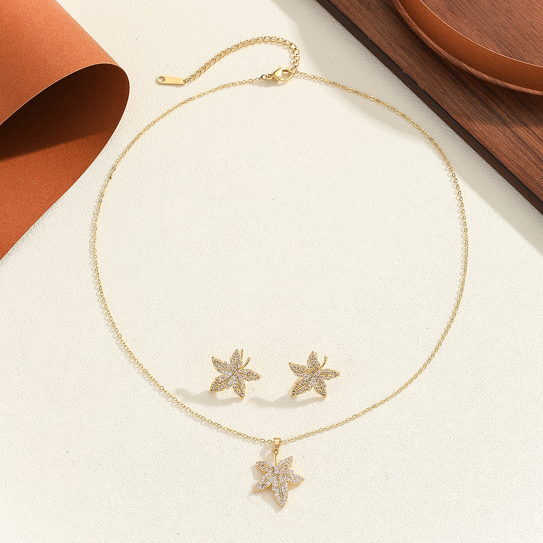 Leafy Grace Gold Pendant Set - Reet Pehal