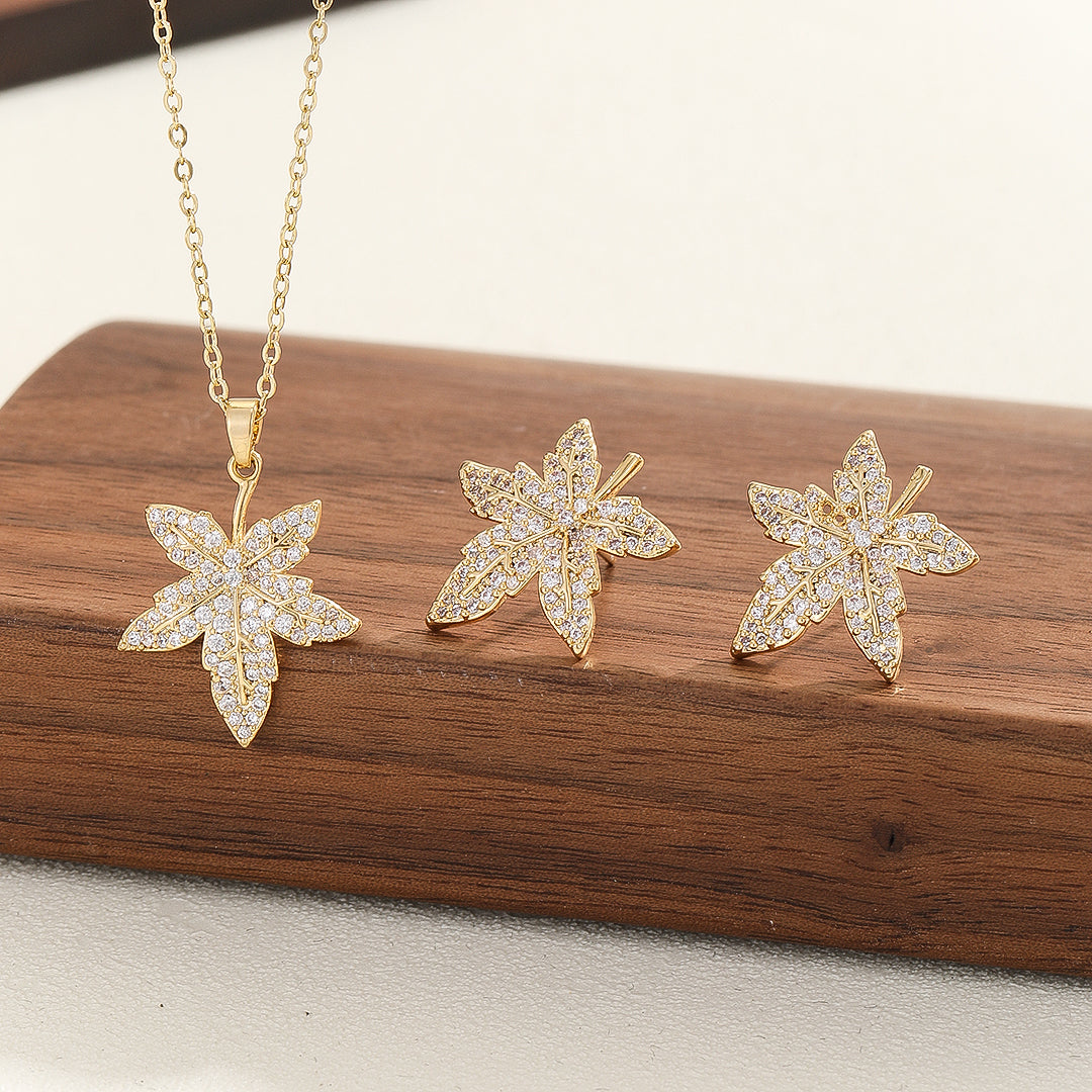 Leafy Grace Gold Pendant Set - Reet Pehal