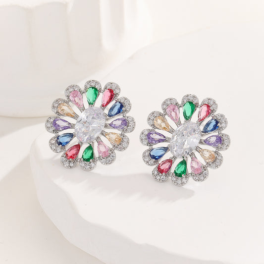 Multicolor Floral Mirage Silver Earrings