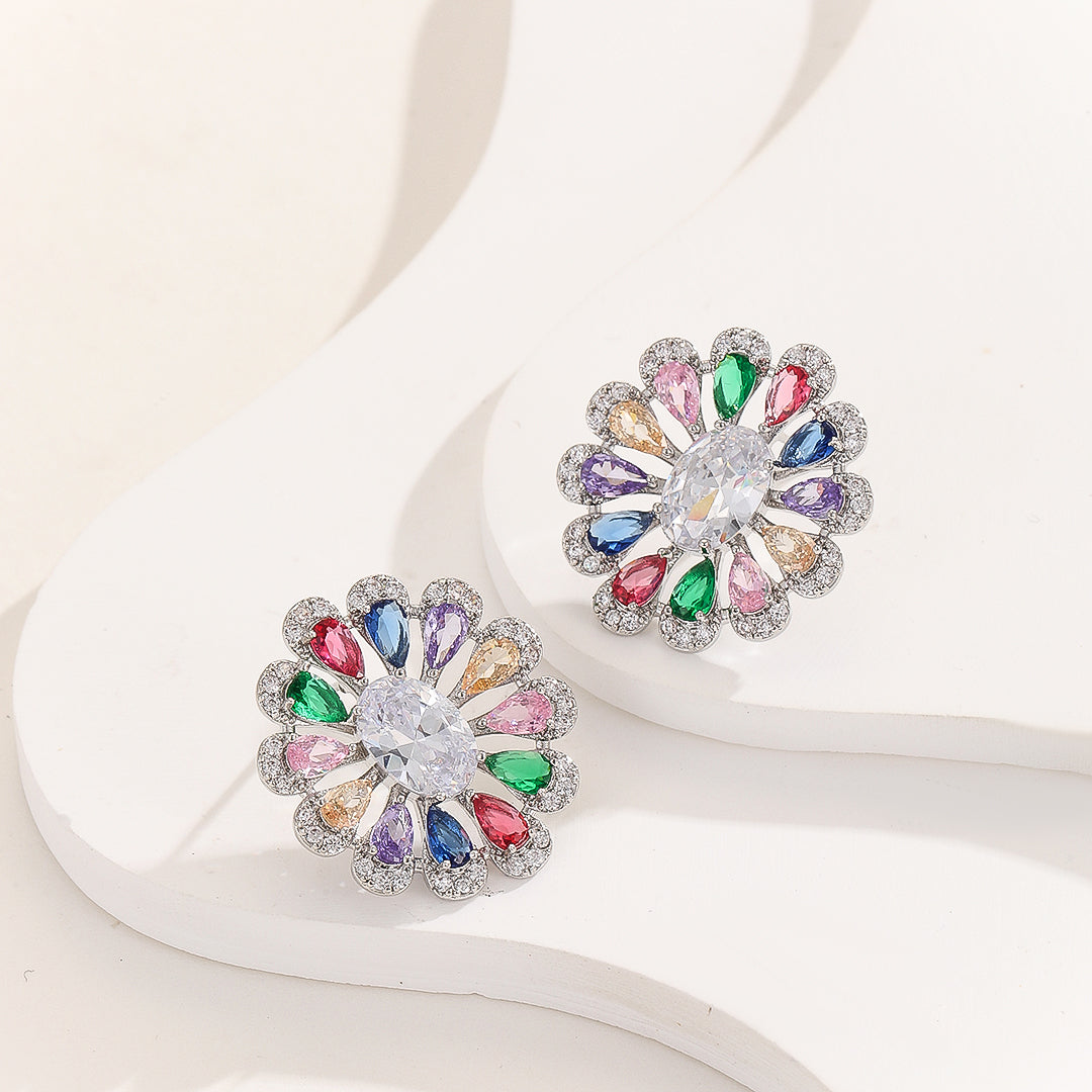 Multicolor Floral Mirage Silver Earrings - Reet Pehal