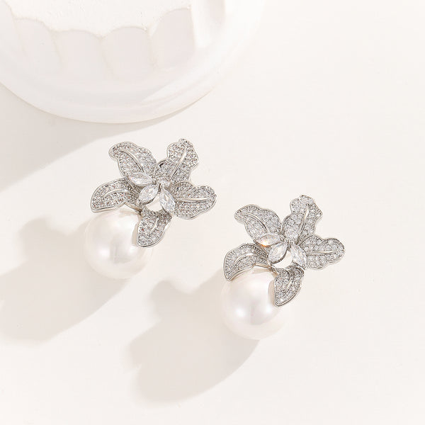 Pearl Elegance Silver Orchid Earrings - Reet Pehal