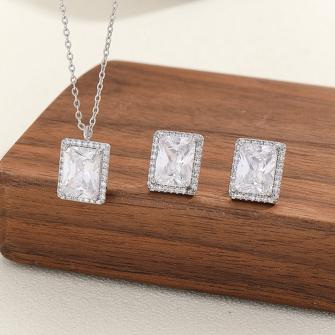 Radiant Rectangles Diamond Pendant Set - Reet Pehal