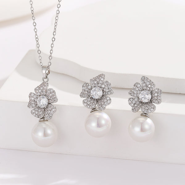 Floral Splendor Pearl Silver Pendant Set - Reet Pehal