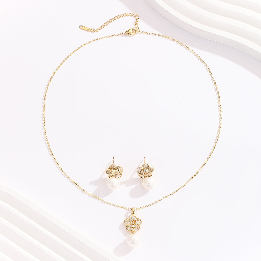 Sparkling Orchid Gold Pendant Set - Reet Pehal